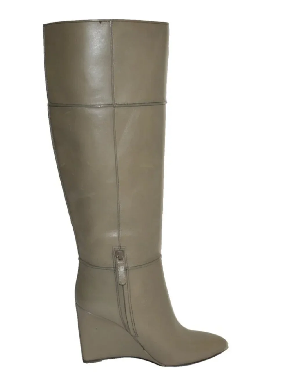 New Tory Burch Linnett Wedge Knee High Boot Taupe Tan Leather Sz 7 Z